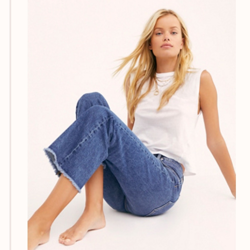 Cute crop jeans with distressed bottoms